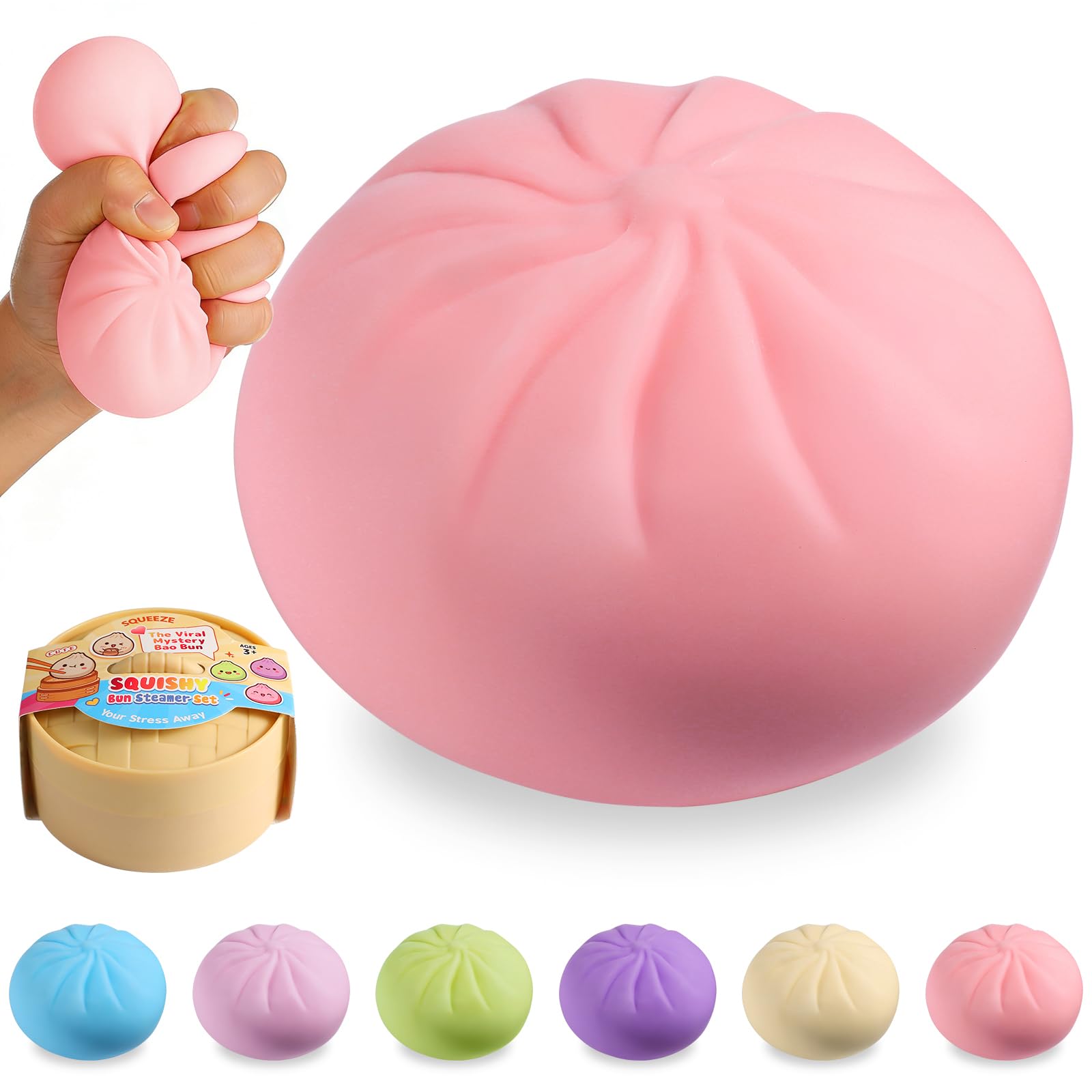 Dumpling Squishy Mystery Box, Viral Squishy Dumpling Toy, Bao Bun Squeeze Stress Relief Fidget Toys for Holiday & Birthday Gifts (Pink)