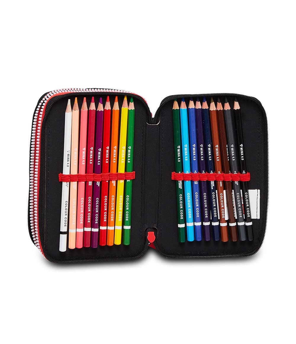 Seven Astuccio 3 Zip MILAN GLORY & HONOUR, Nero, Completo di Matite, Pennarelli e penne, Per bambini e ragazzi, Scuola & Tempo Libero, prodotto ufficiale, Idea regalo