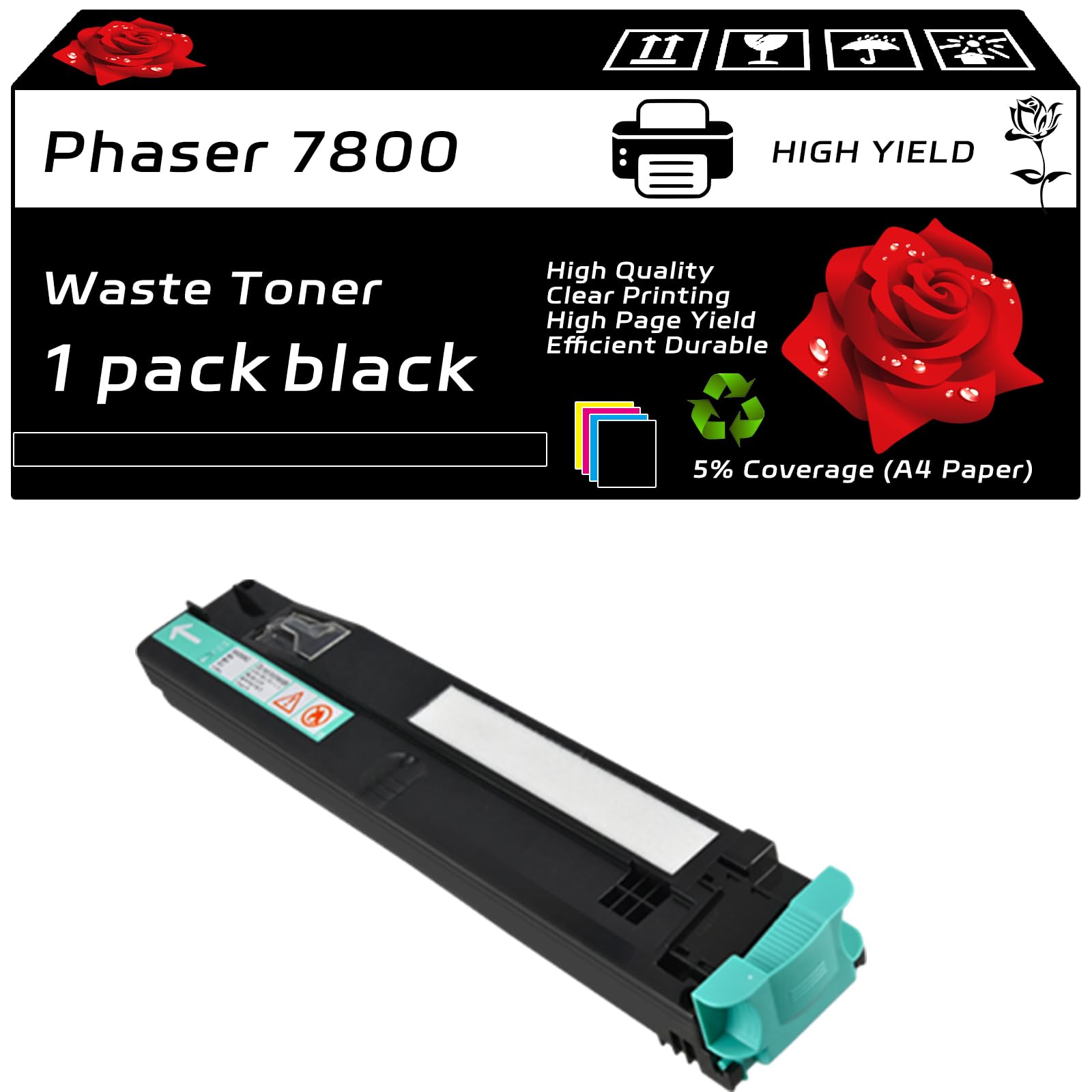 Phaser 7800 Waste Toner Bottle Compatible for Xerox Phaser 7800 7800DN 7800DX 7800GX Printers, with Chip, High Yield 50000 Pages, Clear Printing (1 Pack Black)