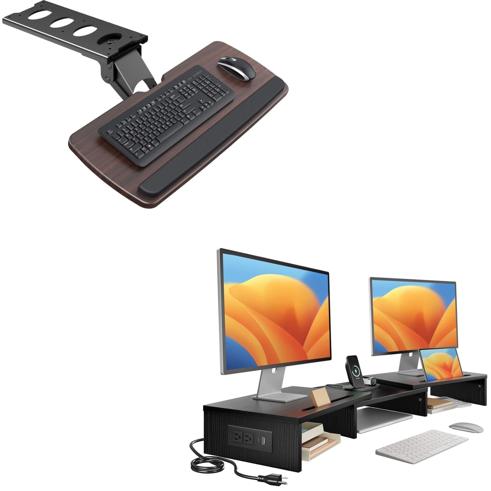 HUANUO Dual Monitor Stand & HUANUO Keyboard Tray Under Desk