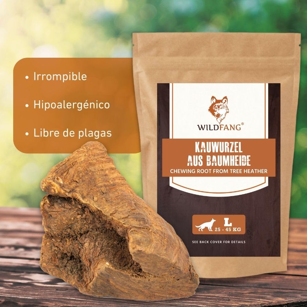 Wildfang® Raíz Masticable de Brezo Grande – Mordedor de Madera, Juguetes para Perros Agresivos, Sin Olor, Natural para Dentición y Salud Dental, Encías Saludables (25-45 kg), Paquete de 3
