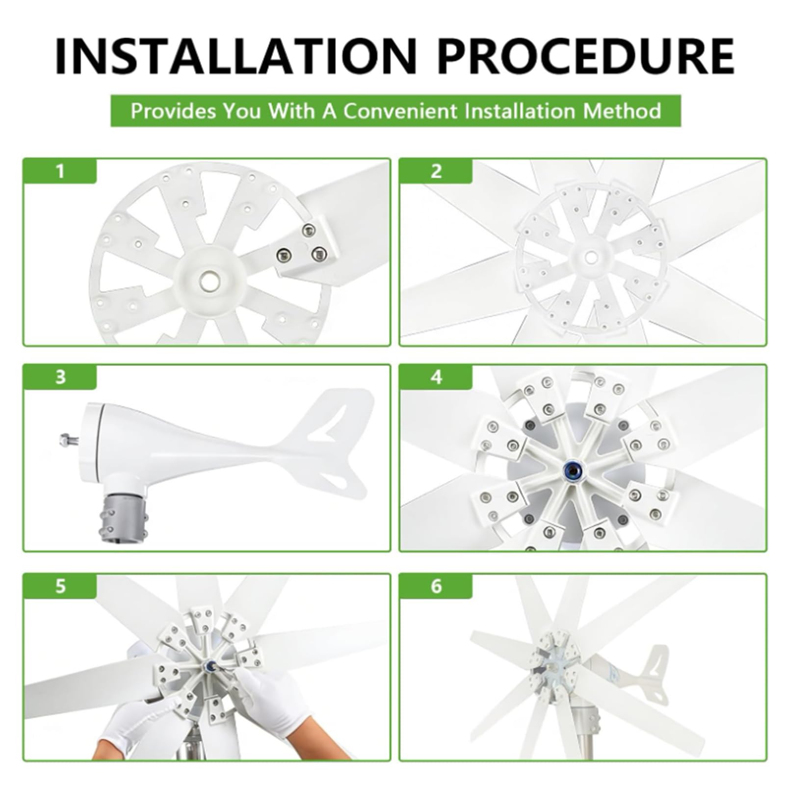 Generatore Eolico Orizzontale a 10 Pale a Basso Rumore 10000W,Bianca,24V | Mulino a vento 12V 24V 48V Set completo generatore Maglev per casa, giardino, barca (bianco)