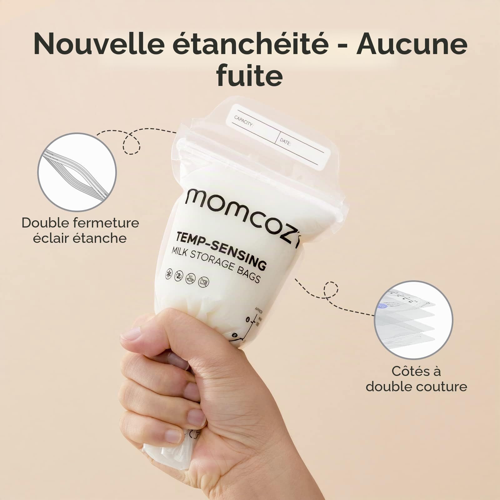 Momcozy Sachets de Congélation Lait Maternel 180mL - Lot de 240 Poches Stériles avec Double Fermeture Étanche | Conservation Hygiénique Allaitement et Stockage Réfrigéré