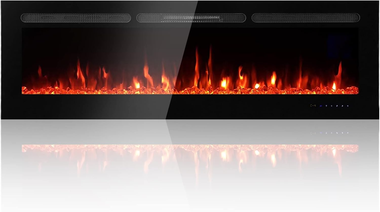 MAXXPRIME 60" Electric Fireplace Inserts, Recessed and Wall Mounted Electric Fireplace Heater, 750/1500W Wall Fireplaces with Touch Screen, Remote Control, Faux Log and Crystal, 32 Color Combination