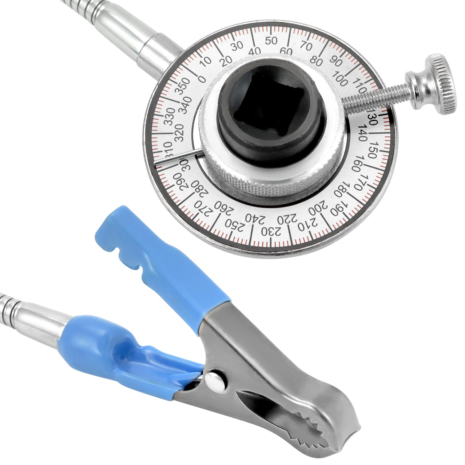 QWORK® 1/2" obrotowy miernik kątowy miernik kąta obrotu z ramieniem magnetycznym i ramieniem obrotowym