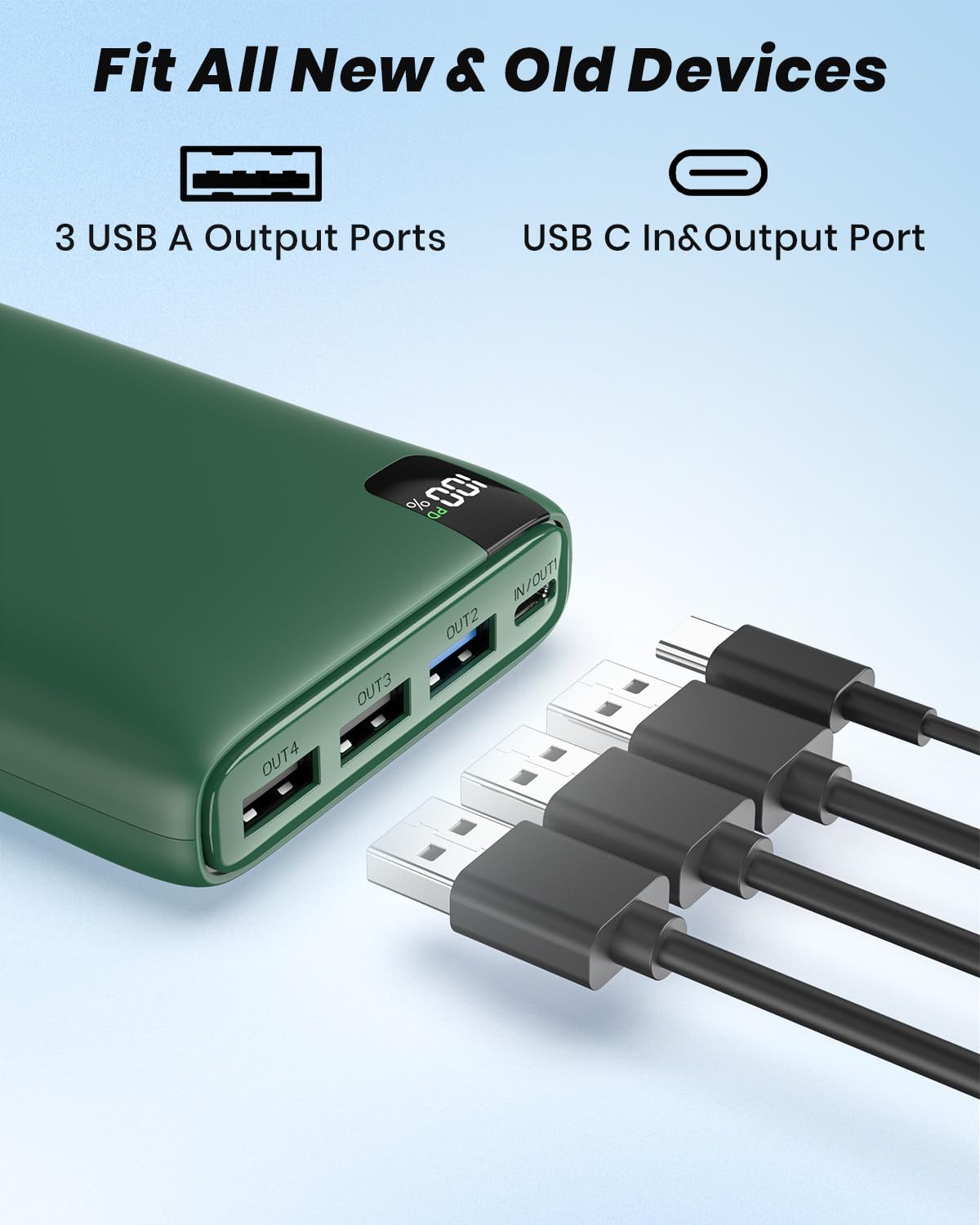 Riapow Power Bank 26800mAh, Caricatore Portatile 22,5W USB C Ricarica Rapida Batteria Esterna con Display a LED & 4 USB Uscite, Powerbank per Smartphone, Tablet e Altri (Verde)