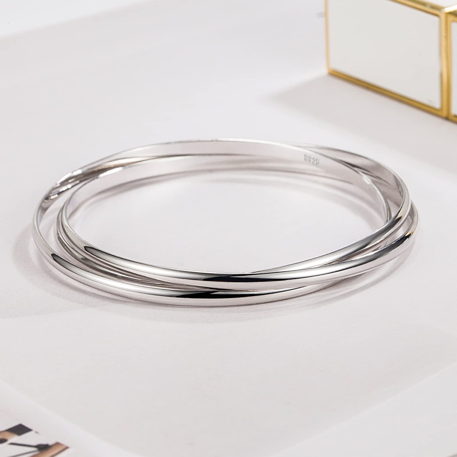 Dankadi Bracciale sottile in argento 925, 3 mm, largo piatto, semi-rotondo, 60, 65, 68 mm, confezione da 1/2/3 mm, liscio, semplice, stile classico, per donna e ragazza madre