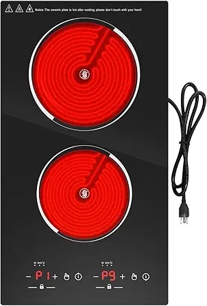 VBGK Electric Cooktop,12 Inch Built-in Radiant Electric Stove Top,110V 2100W 2 burner cooktop With 9 Heating Level, Timer & Kid Safety Lock, Sensor Touch Control 2 burner Induction Cooktop