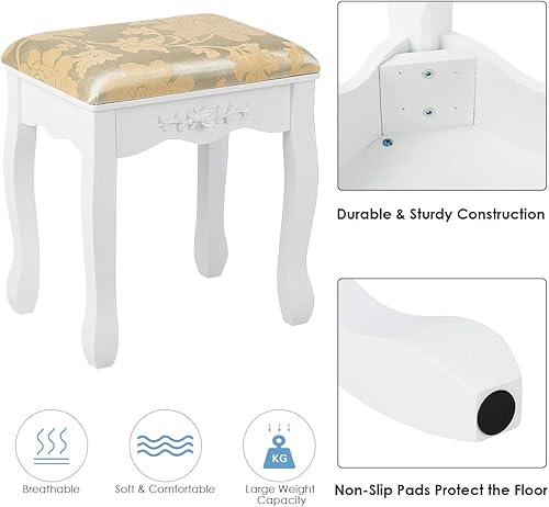 Miniatura 6 de CHARMAID Juego de mesa de tocador con espejo ovalado giratorio, mesa de maquillaje para dormitorio con 5 cajones para mujeres y niñas, tocador con