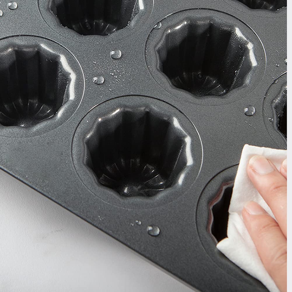 CANDeal 12 cavités en acier au carbone Canele moules Mini moules à gâteaux, Canneles moule Muffin Tin Mini Bordelais cannelé moule à Cupcake forme