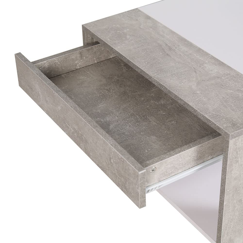 BAKAJI Tavolino Divano Tavolo Caffè da Salotto Rettangolare Design Moderno in Legno MDF con Ripiano Inferiore e Cassetto a Scomparsa Dimensione 100 x 58 x 44 cm Colore Grigio Effetto Cemento