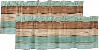 2 Pack Valance Curtains for Kitchen Windows Rustic Retro Wood Plank Rod Pocket Curtain Vintage Green Brown Beige Wood Grain Small Window Treatment Topper for Bedroom Living Room Bathroom, 54x18in