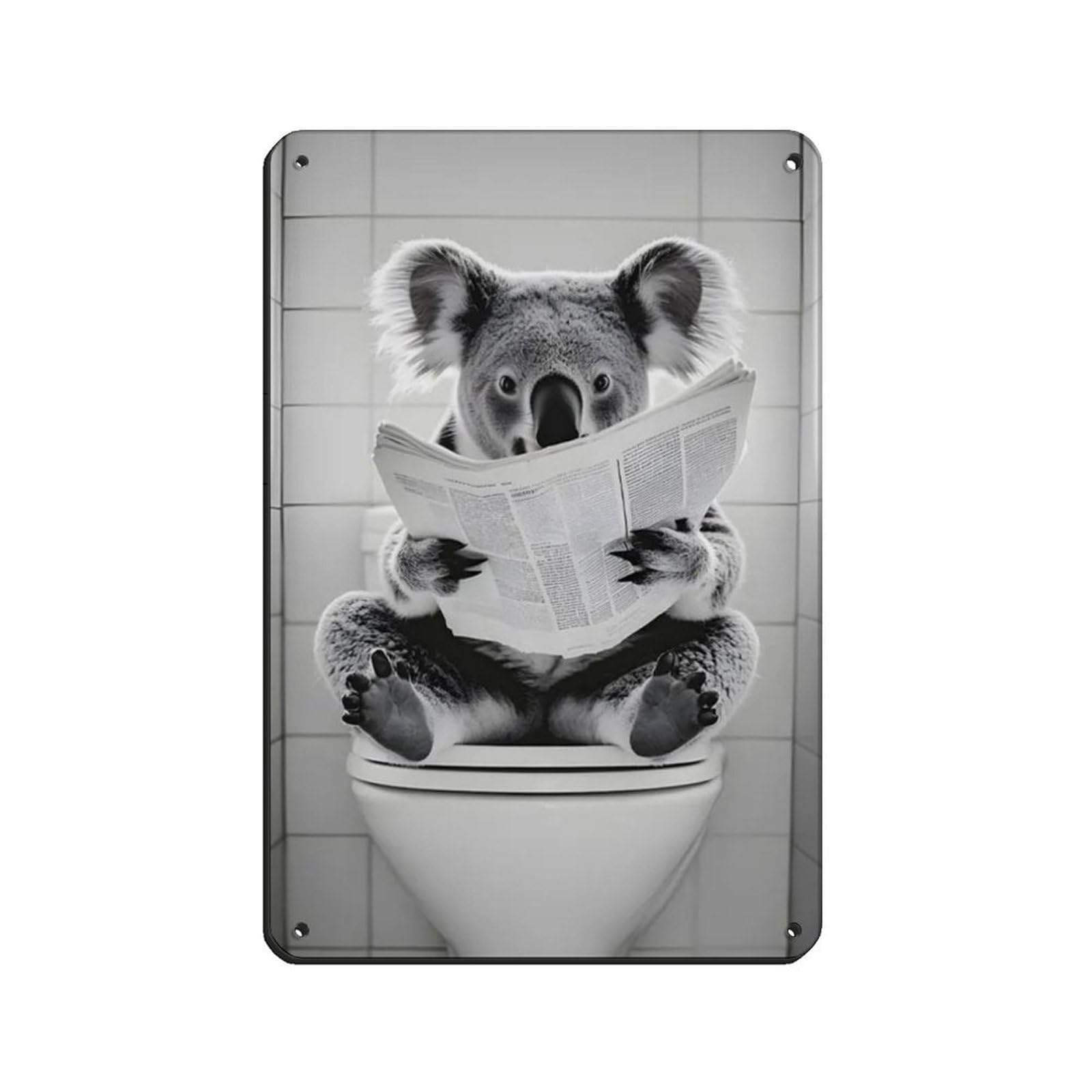 Lxwnze 20L X 30W Cm Koala Sitting On The Toilet Reading A Newspaper Tin Sign Vintage Metal Pub Club Cafe Bar Home Wall Art Decoration Poster Retro 8X12inch(20X30cm)