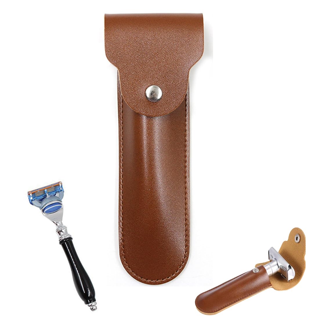 JEYORZY 1 pcs Guaina Protettiva in Pelle per Rasoio di Sicurezza, per Rasoio Custodia da Viaggio Manuale per Rasoi di Sicurezza un Doppio Bordo nel Pelle, Custodia Votre Rasoir Bien protégé, marrone