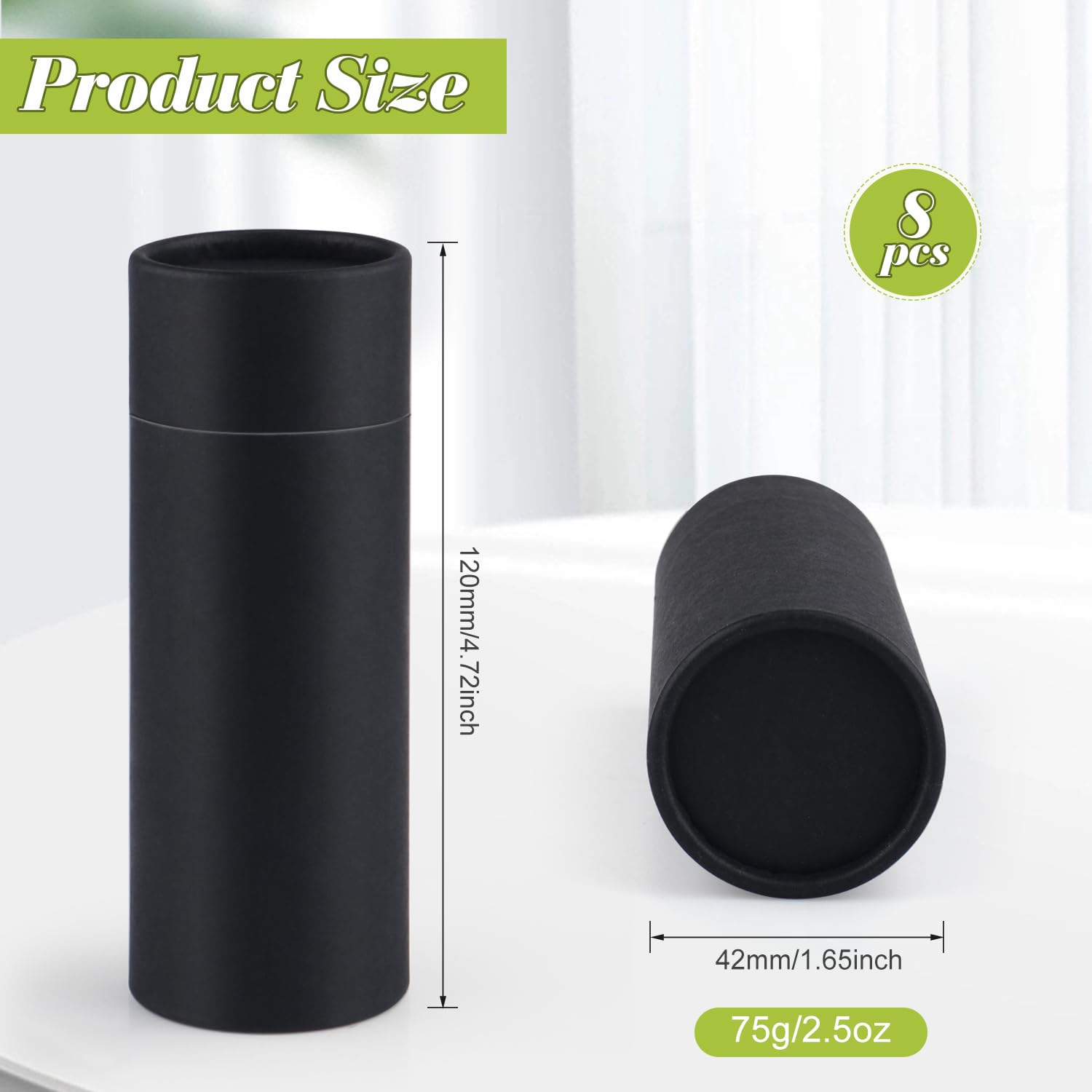 8 recipientes de desodorante de cartón negro de 75 g, tubos de perfume sólidos de papel kraft vacíos, tarros redondos de loción corporal, botella de barra de laca para el cabello, contenedor