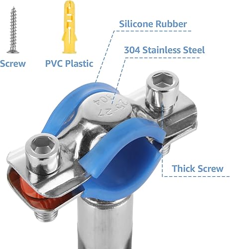 Miniatura 6 de CertBuy 6 soportes de tubo ajustables de acero inoxidable para montaje en pared, abrazadera de soporte de correa de tubo ajustable, adecuado para