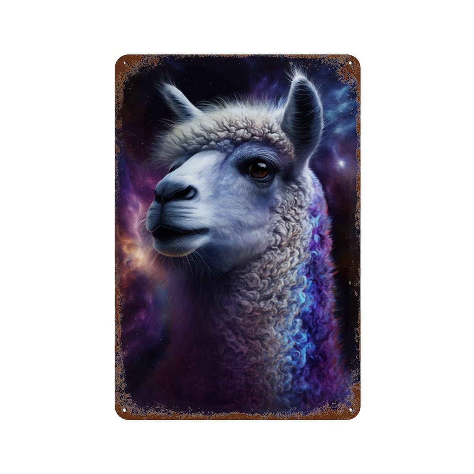 Cosmic Llama Portrait-16 Retro Metal Sign 11.8"x7.9", Old School Wall Decor for Garage, Bar And Workshop Decor