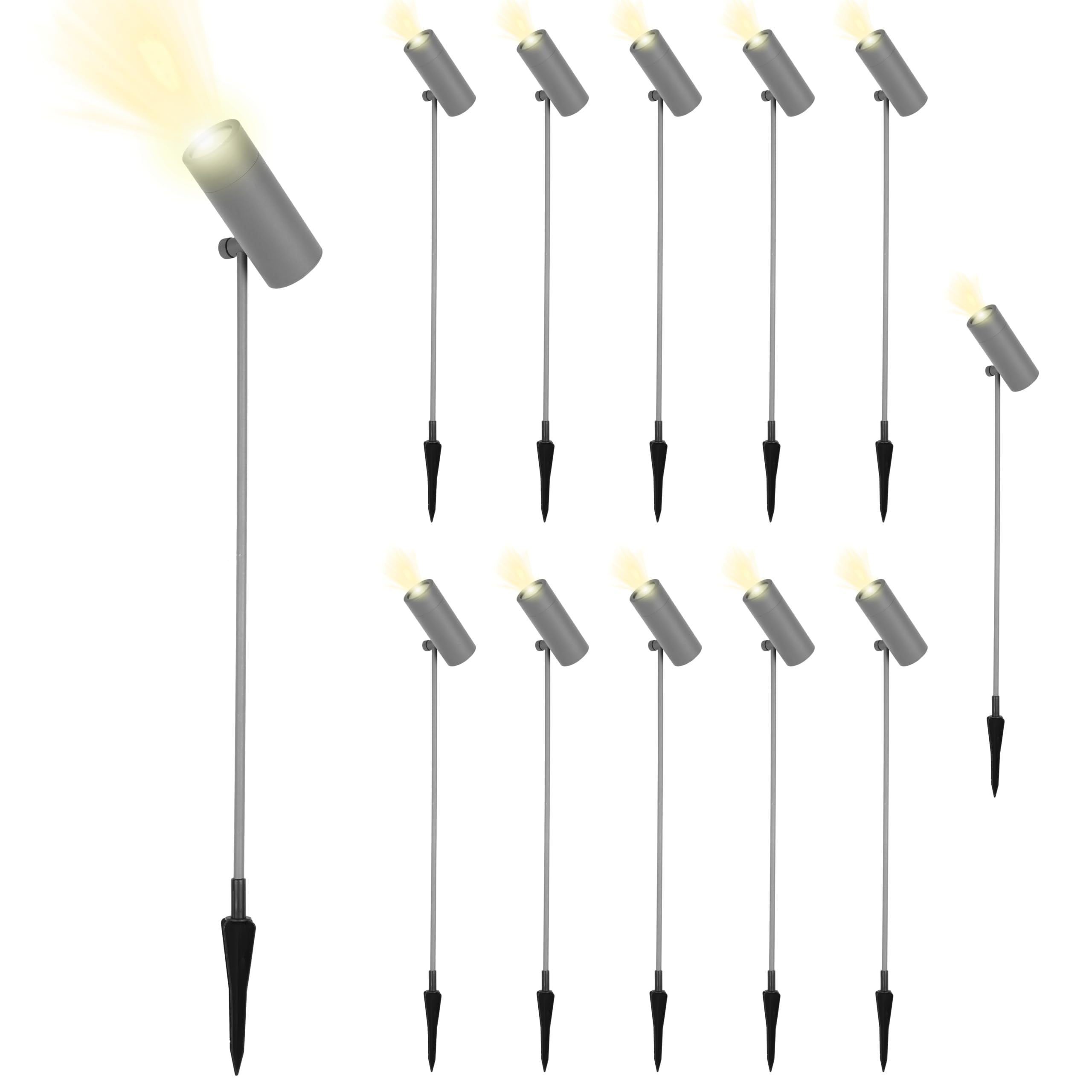 REV Juego de iluminación de jardín (12 luces orientables para senderos, carcasa de aluminio IP65, 230 lm, 3 W, cable de 1,5 m, altura: 76 cm), color gris L450