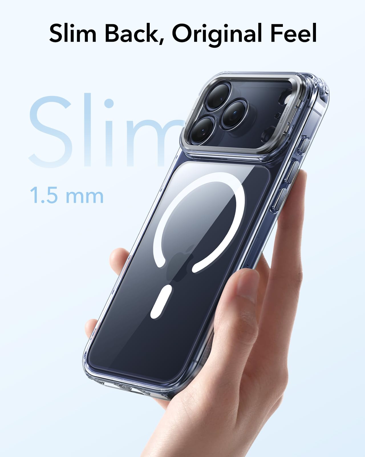 ESR Etui do iPhone'a 17 Pro, z ochroną przed upadkiem klasy wojskowej, stojakiem do przechowywania, osłona sterowania kamerą, kompatybilne z akcesoriami MagSafe, seria Classic Hybrid, przezroczyste
