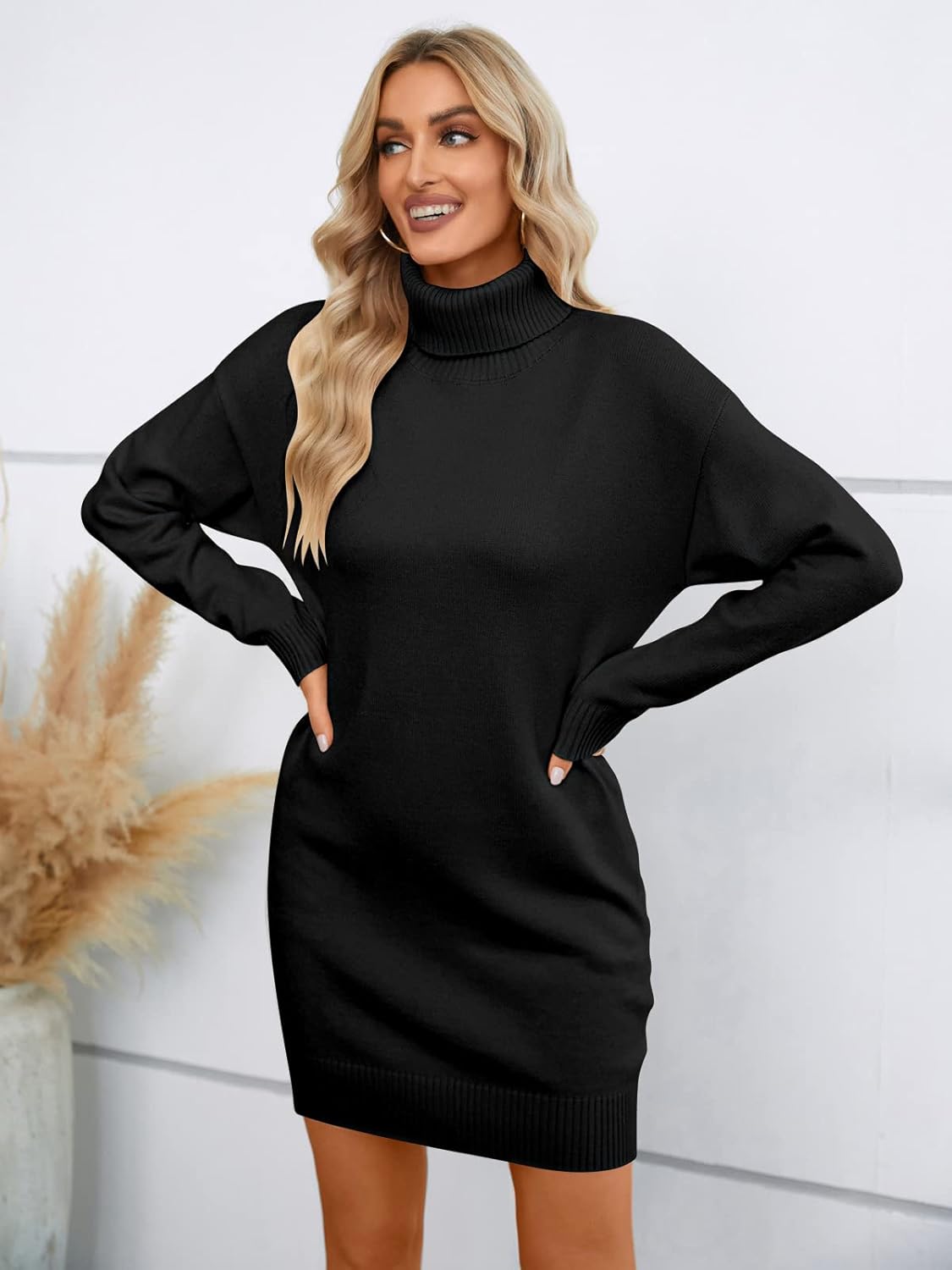 SENFURE Women Turtleneck Sweater Dress Oversized Long Sleeve Knit Pullover Fall Sweater Short Dresses - Image 6