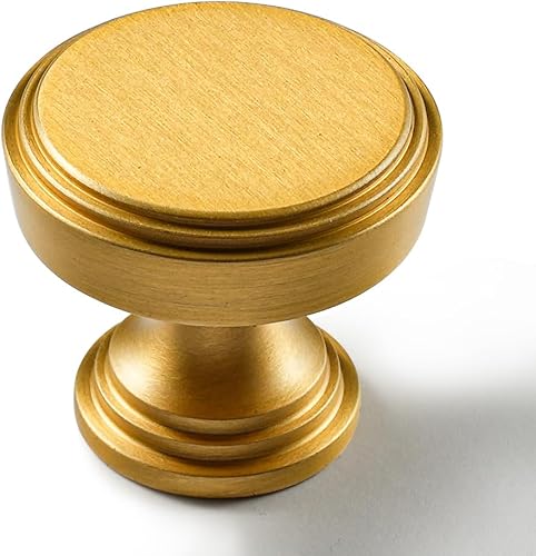 Paquete de 10 pomos redondos para gabinete, pomos redondos de latón cepillado, perillas de hardware de armario de cocina, armarios, pomos dorados