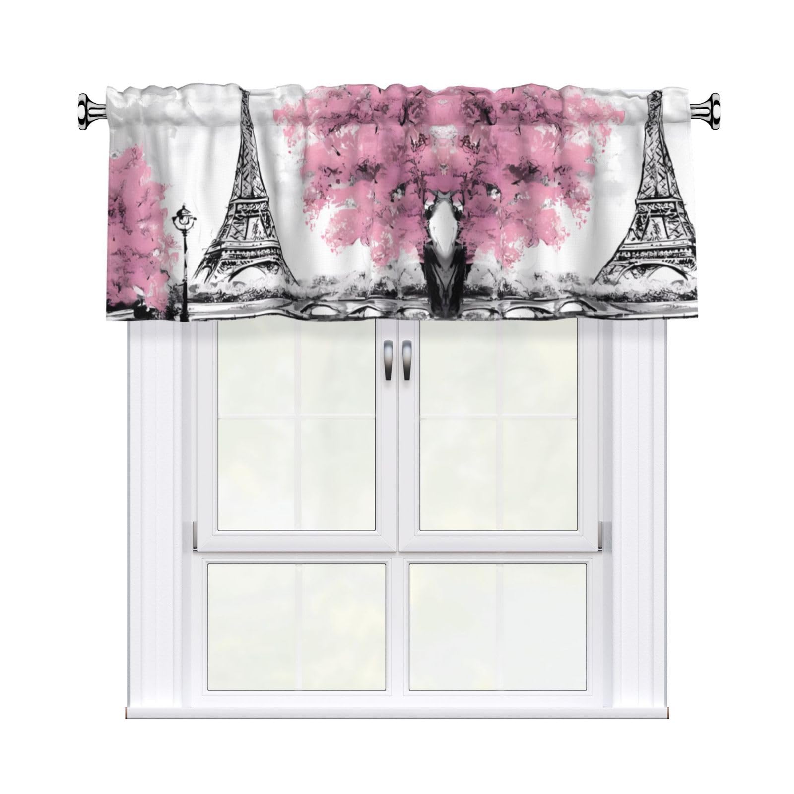 WHJSSF Oil Painting Paris Eiffel Tower Prints Housewarming Gift – Peach Skin Window Valance 54x18 for a Cozy Kitchen Refresh