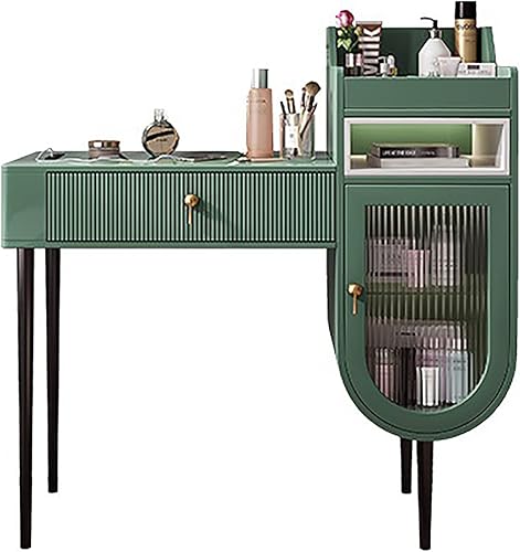 REALN Juego de mesa de tocador de maquillaje con 1 estante de almacenamiento, escritorio de tocador de maquillaje con cajones y armario abierto,