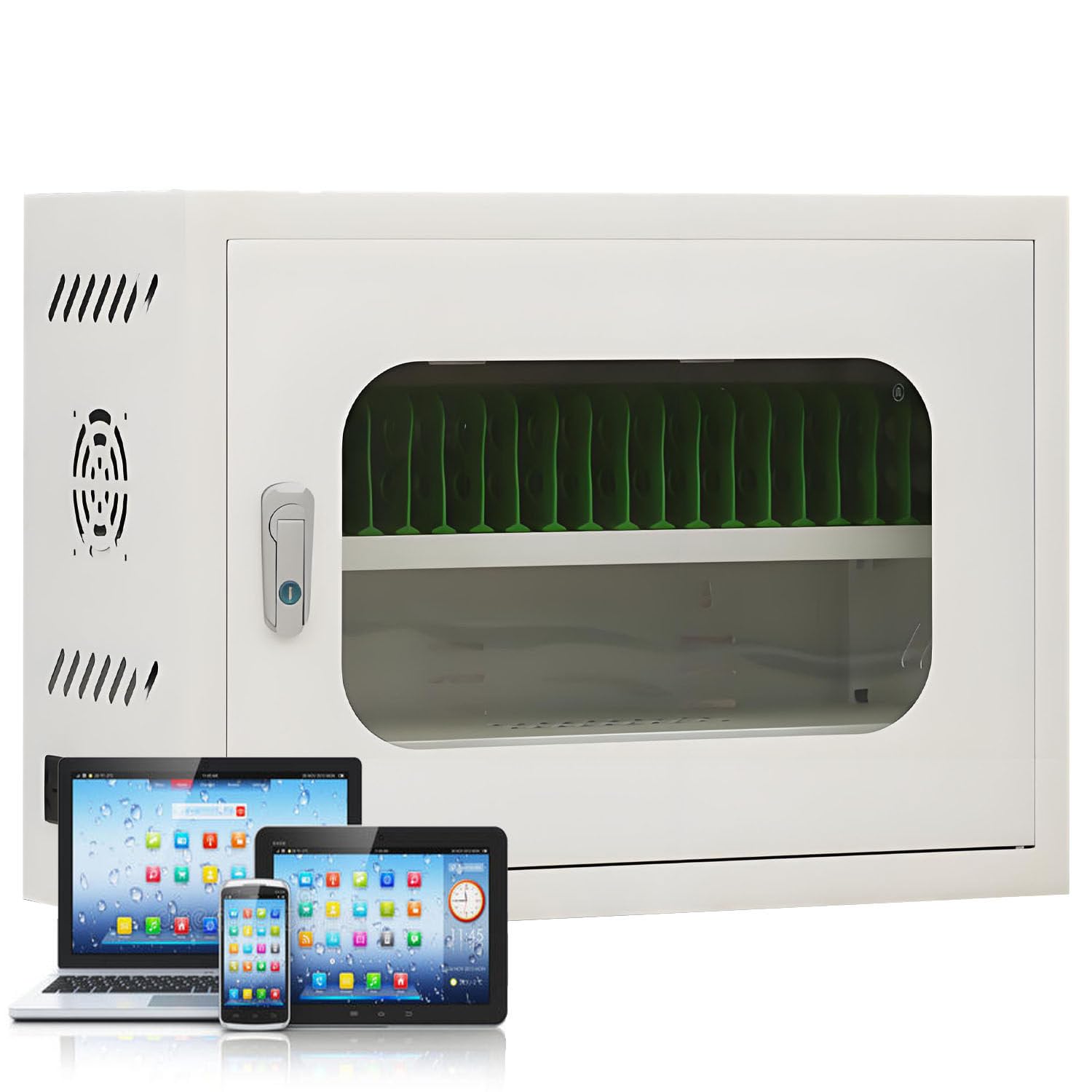 UORDBY Multi-Device Charging Cabinet, Holds Phones/Tablets/Laptop, USB Rechargeable, 5V 2A Fast Charge, With Universal Wheels And Lock for Classroom/Office Devices 20slots