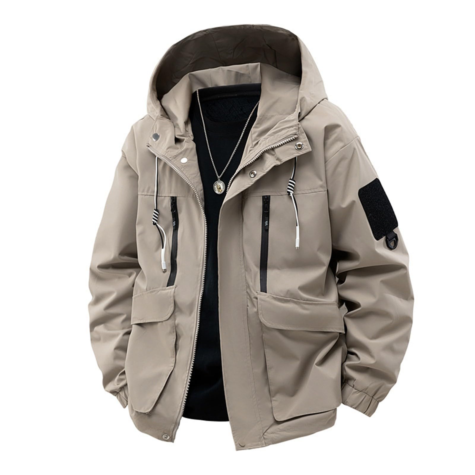 Generico Giacca Uomo Elegante,Giacca A Vento con Cappuccio Giacca Sportiva da Esterno Impermeabile Leggera da Escursionismo per Abbigliamento Casual E Trekking con Pile E Tasche Multiple