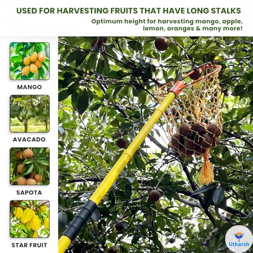 Image of Utkarsh Multipurpose Fruit Plucker (Shock Proof) with Nylon Net, Coconut Plucker & FRP Extendable Telescopic Pole, Expandable up to 12 Ft | Mango Fruit Picker, Fruit Harvester | Set of 1 PC