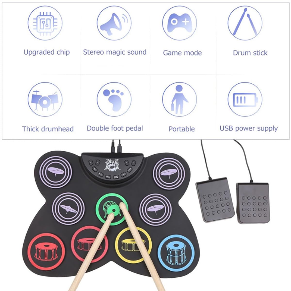 Alipis Set Batteria Elettronica Arrotolabile in Silicone 9 Pad Kit Batteria Pieghevole USB Portatile per e Principianti Strumento Musicale da Allenamento per Casa Scuola e Viaggi