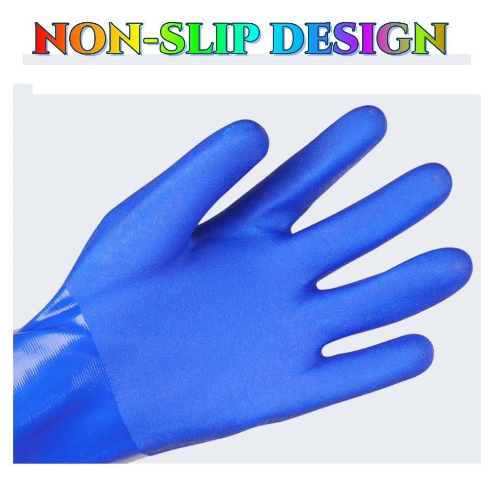 Guanti Resistenti a Sostanze Chimiche, Guanti in Lattice Resistenti, Guanti Industriali a Braccio Impermeabili,Resistono a Forti Acidi, Alcali e Olio (Blu-1, 70CM)
