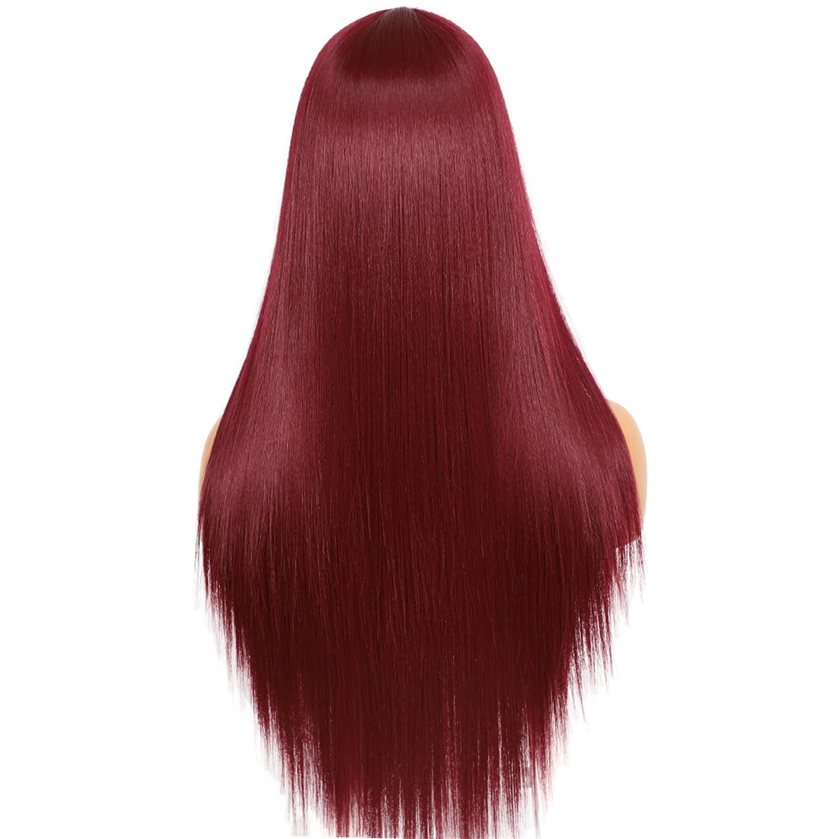 INPETS Synthetische Perücken Mit Spitze Vorne,Burgunderrote Synthetische Spitzeperücke Für Frauen Lange Gerade Faser Tägliche Hochzeit Make Up Schicht Tiefe Mittlere T Teil Hitzeperücke,26 inch