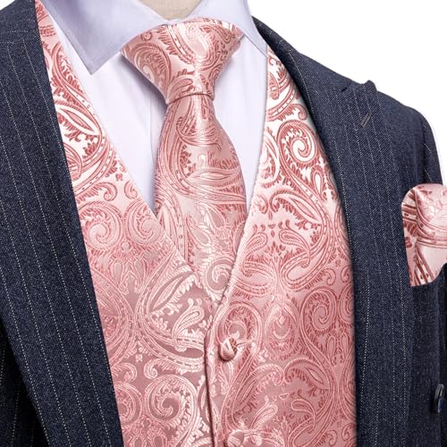 Image of Barry.Wang Men's Suit Vest Tie Bowtie Set Formal Silk Paisley Waistcoat Hanky Cufflinks Lapel Pin Set Wedding Party 7PCS