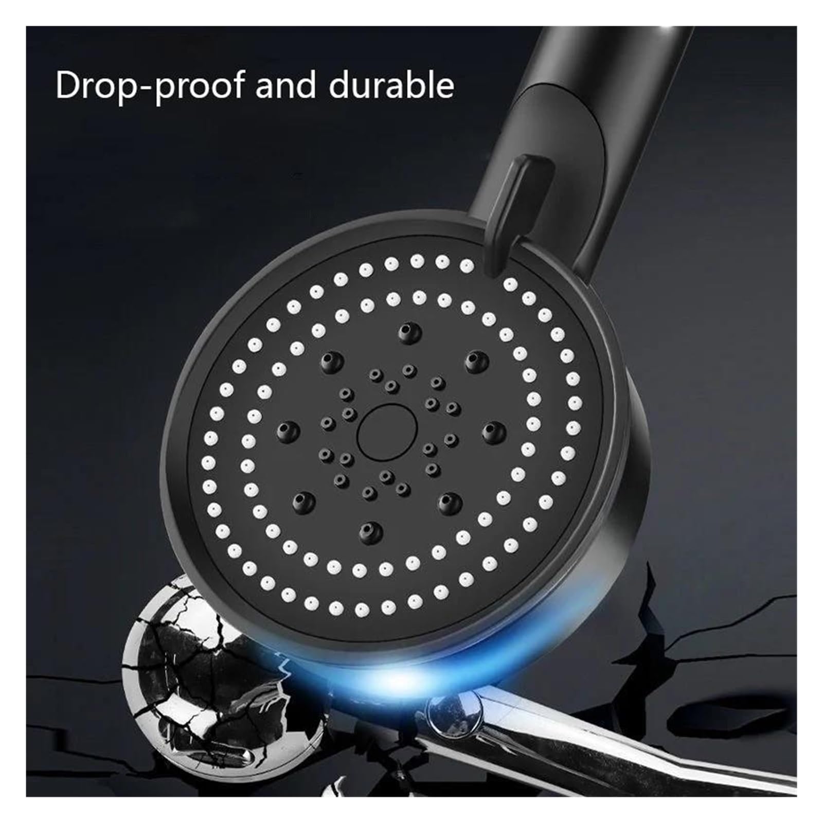 Soffione doccia ad alta pressione bianco e nero con 5 modalità regolabili, supporto per tubo flessibile, ugello a un clic per il risparmio idrico(Silver and Holder)