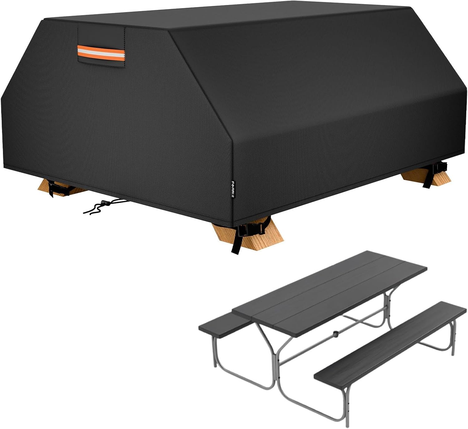 Waterproof Picnic Table Cover 70/72 Inch Heavy Duty 420D for 6 Ft Picnic Table Bench Set,Wind Dust Proof Anti-UV Outdoor Patio Table Bench Cover Winter, Black