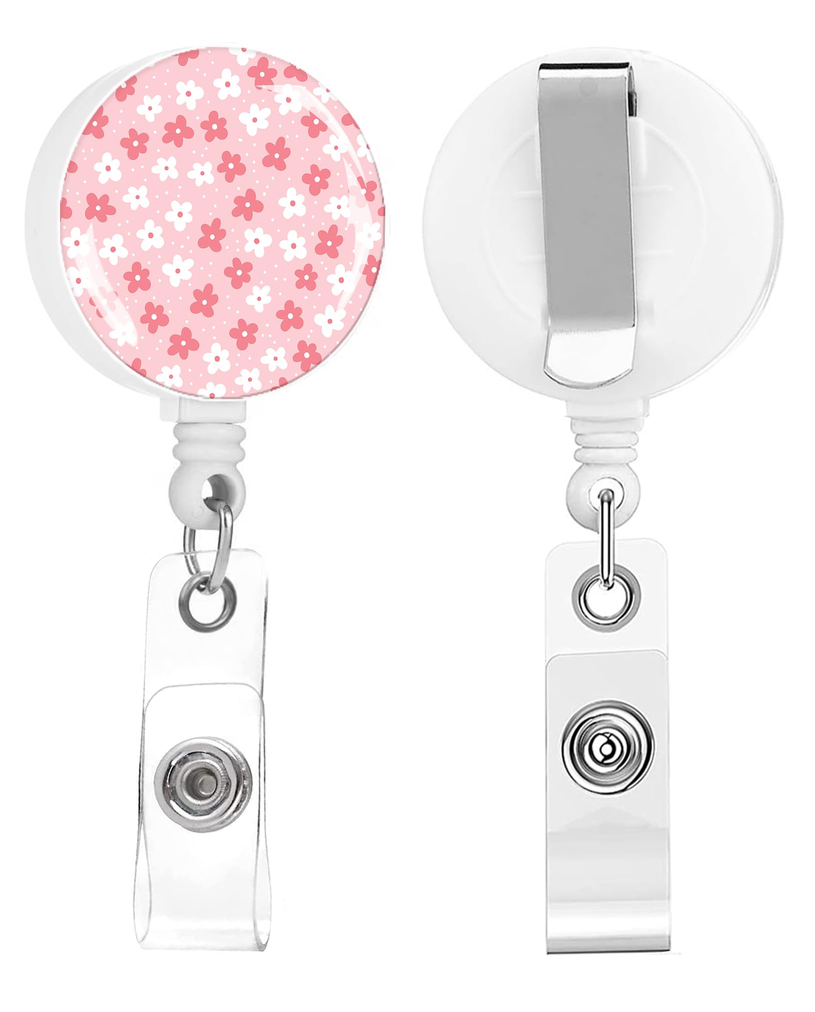 Lckgdozns Retractable Badge Reels, Boho Flower Pattern, ID Card Holder for Teacher, Student, Office Worker