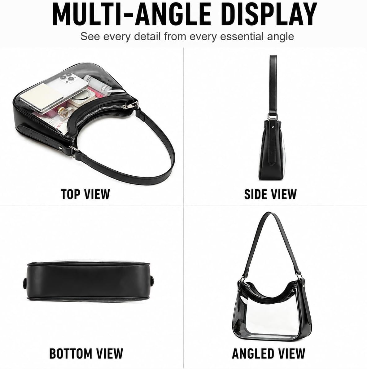 JANSBEN Clear Purse for Stadium Events and Concerts for Women | Clear PVC shoulder purse with removable privacy wallet for stadium events, concerts, festivals, arenas and game day