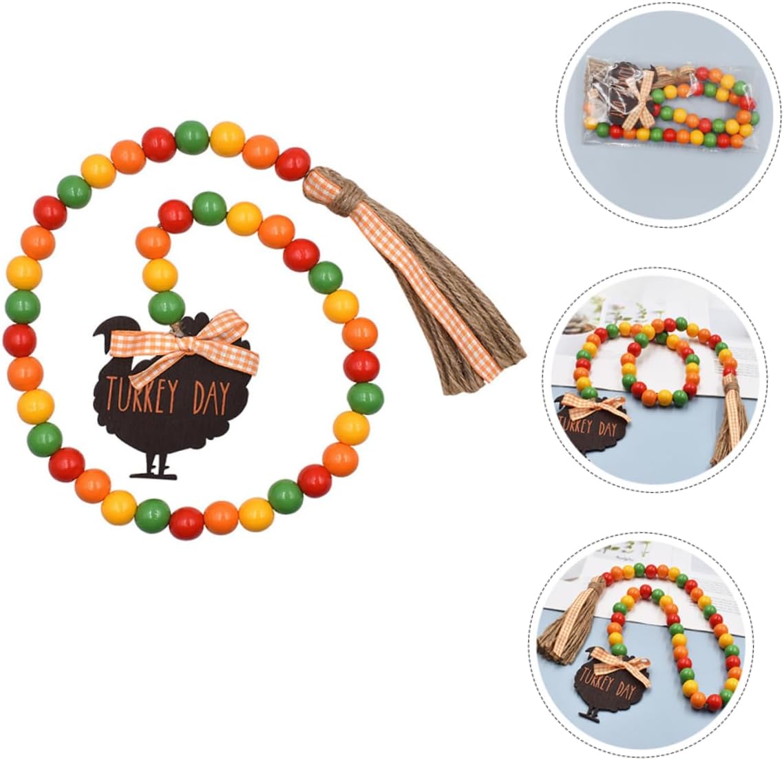 EXCEART Thanksgiving Wood Bead Garland with Tassel Rustic Tiered Tray Decor for Holiday Home Decoration Festive Beaded Ornament for Fall and Thanksgiving Celebrations