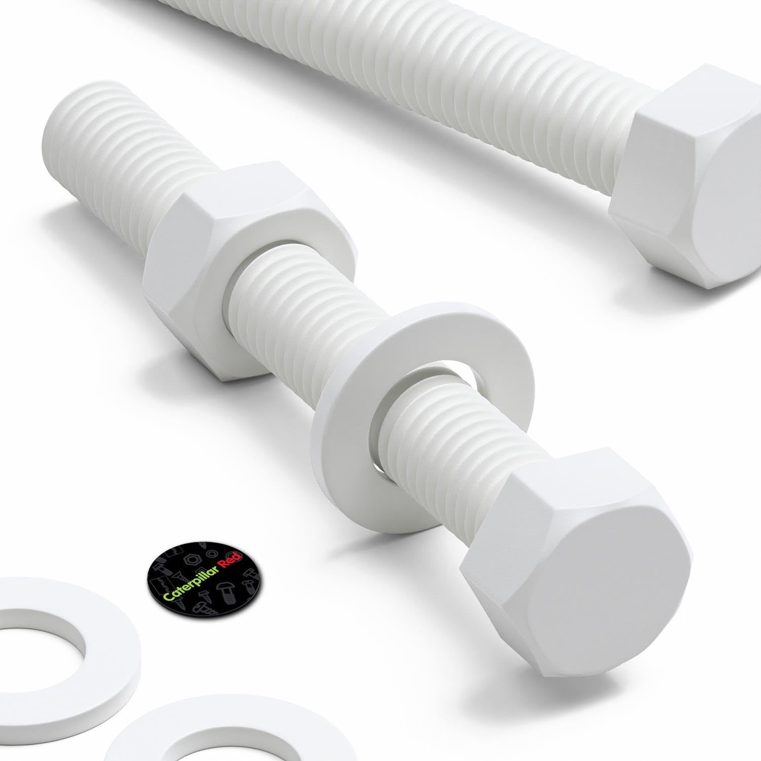 10x White Hexagon Head Screws Polypropylene (PP) Plastic Nuts, Bolts & Washers, M10x75mm, (25/64 x 2 61/64 in)