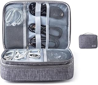 Large Travel Cables Organizer Universal Case Electronic Accessories Carrying Bag Three-Layer for Power Cords,iPad Mini,Kindle,Hard Drives,Phone Chargers (Three-Layer-Grey)