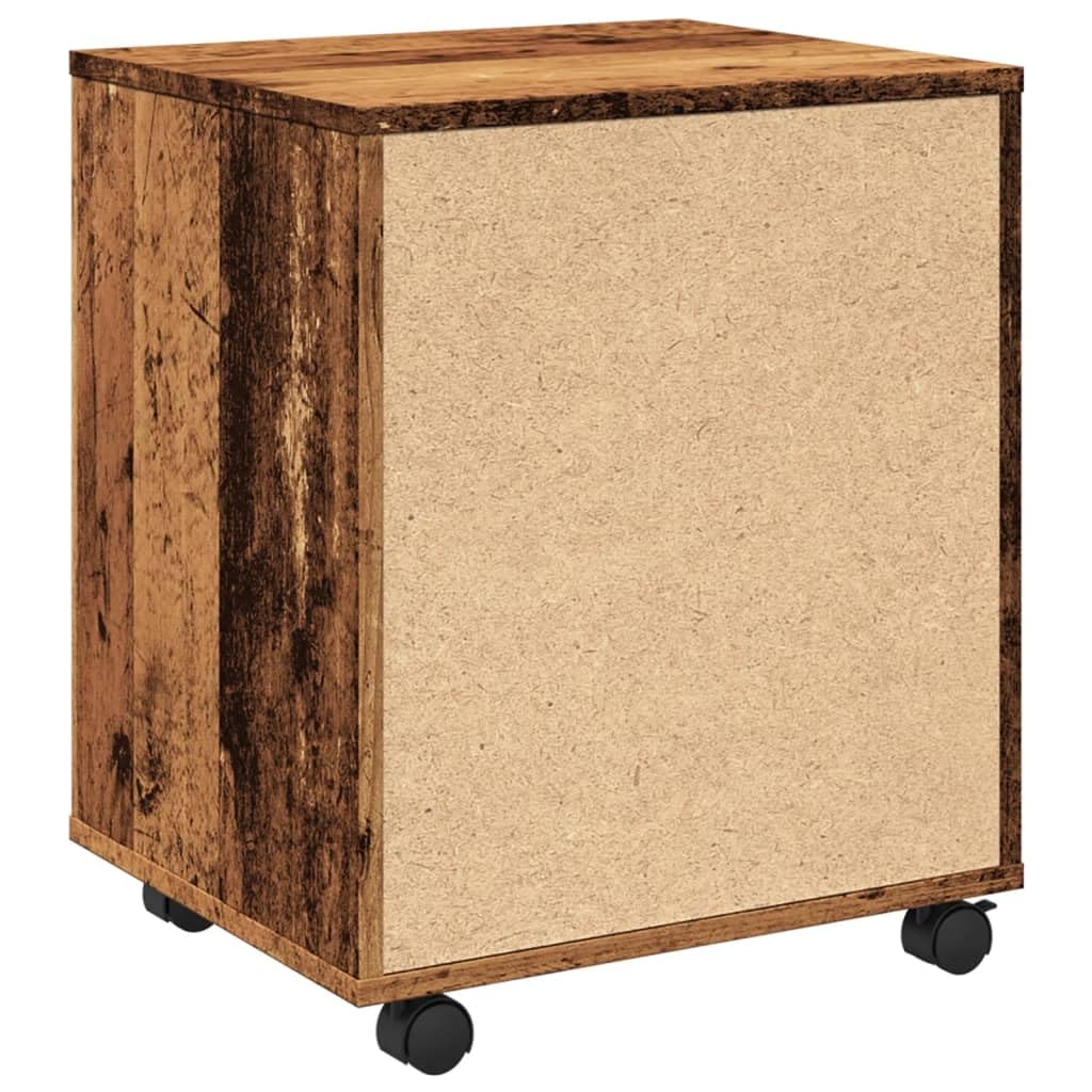 Cassettiera con rotelle, effetto legno anticato, 45 x 38 x 54 cm, con cassetto, vano portaoggetti e armadietto, ideale come armadietto per documenti, ufficio, soggiorno, camera da letto