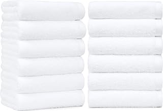 Amazon Basics Soft and Thick Cotton Hand Towels for Bath, Kitchen, Gym, 16 x 26 in, White, 12-Pack