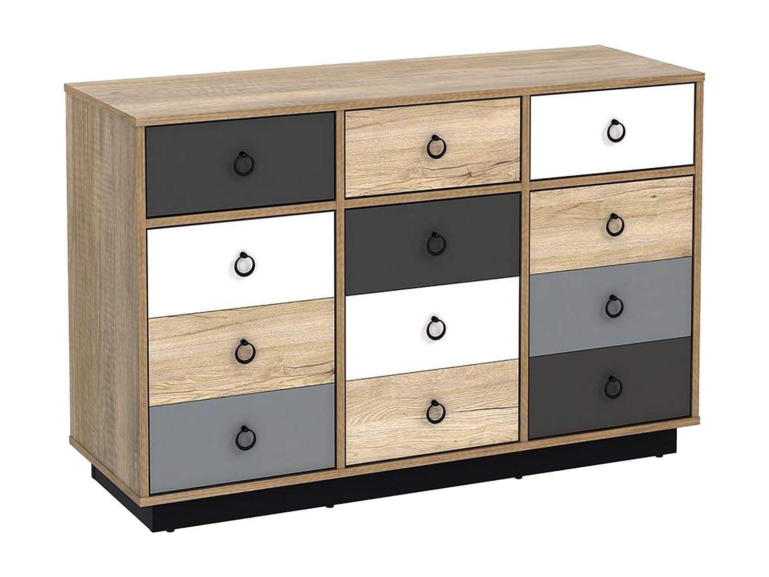 Vente-unique - Commode Krypton - 3 tiroirs et 3 Portes - Coloris : chêne, Blanc et Gris