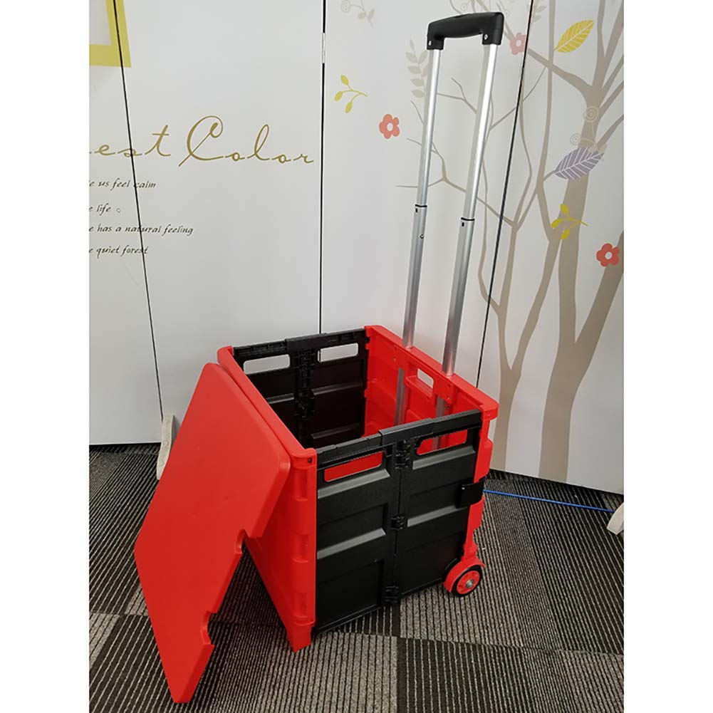 Acyon Cart Two-wheeled Collapsible Handcart with Lid Rolling Utility Cart with Seat Heavy Duty Lightweight,Hand Rolling Crate Grocery Cart for File Office Travel,w/Telescoping Handle,D (J)