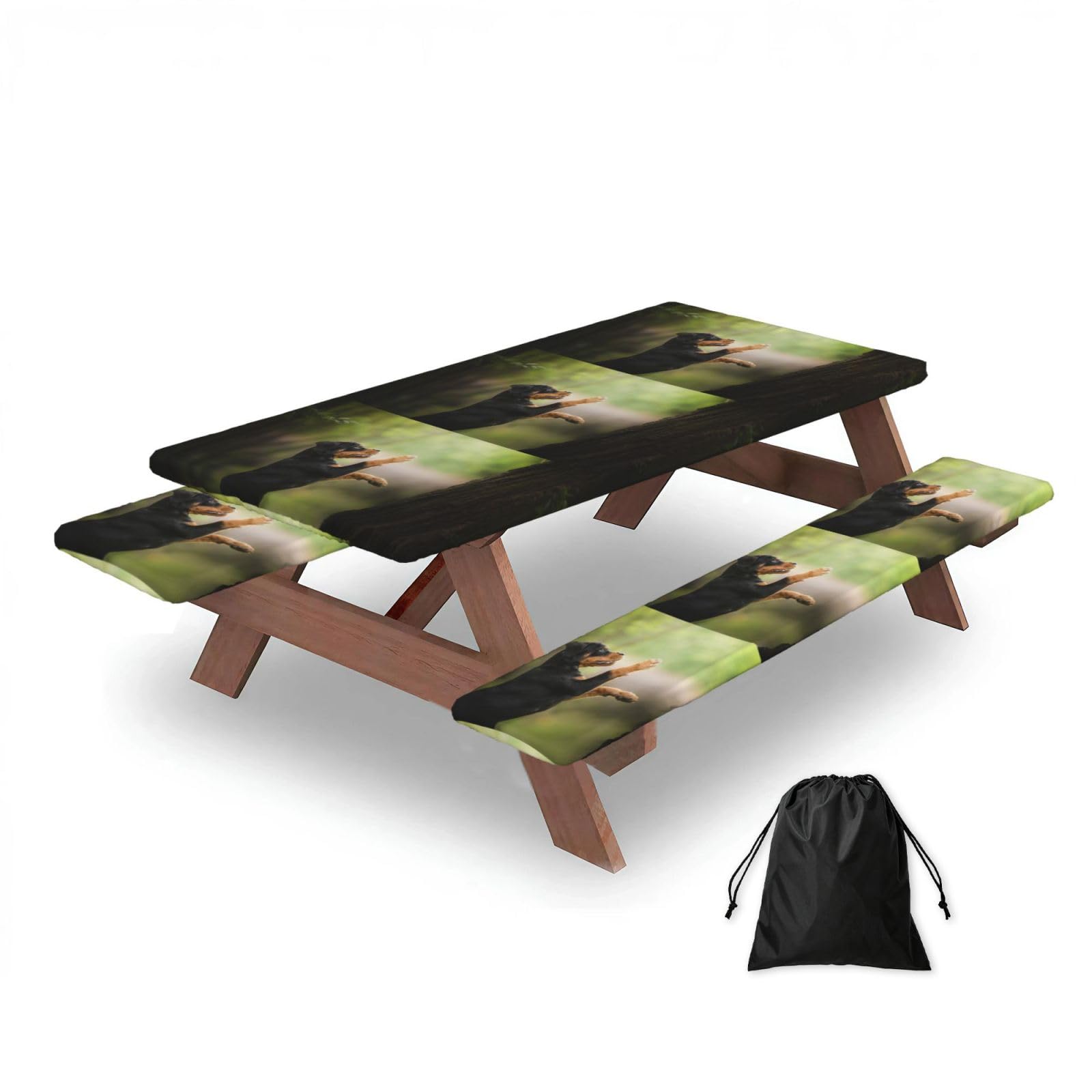 Dopklna As Picture Rottweiler Pets Puppy Dogs Bokeh, Picnic Table Cover With Bench Covers -Waterproof Elastic Fitted Tablecloth For Garden Camping Patio 76X152cm
