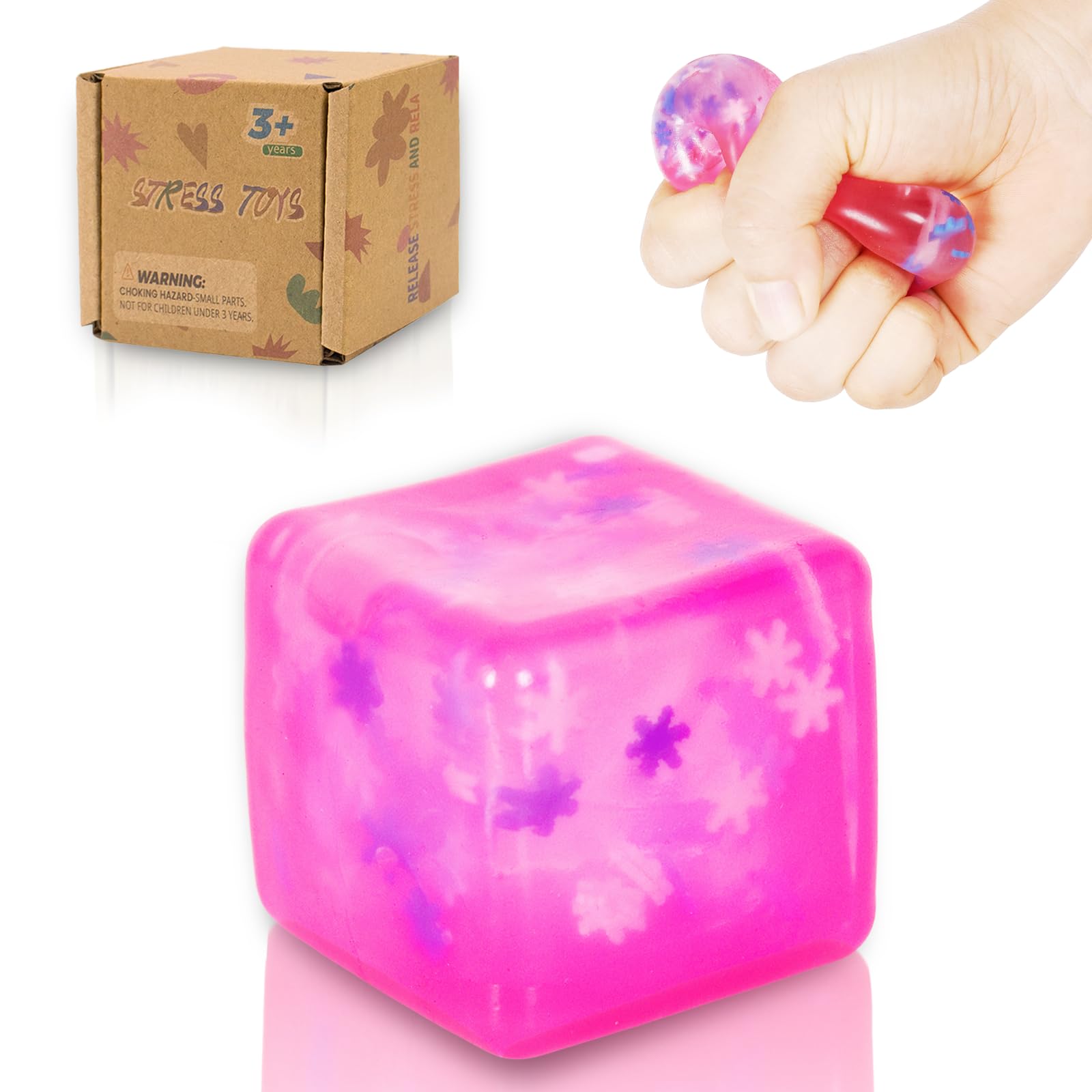 Zanyblox Squeeze Toys Squishy Cubes Snowflake Stress Ball, Soft Fidget Cube for Autism Stress Relief, Durable Squishy Toy for Adults and Boys & Girls Age 3+ (1.37in) (Pink)