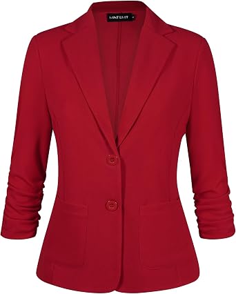 MINTLIMIT Womens Casual Blazer Open Front Business Suit Jacket 3/4 Sleeve Button Work Office Blazer Lightweight