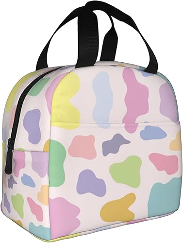 Miniatura 2 de weecool Bolsa de almuerzo con estampado de vaca arcoíris pastel para mujeres y hombres, linda piel de vaca con aislamiento de piel de vaca con