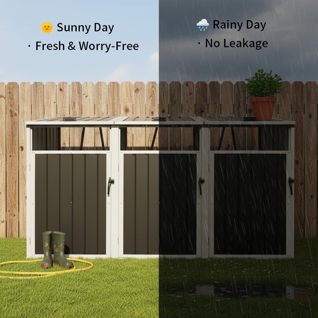 3er Mülltonnenbox aus Metall, Abschließbarer Mülltonnenunterstand für 240L Mülltonnen, Wetterfestes Mülltonnen-Schutzdach für Garten & Hof (Gray, 222×82×121 cm)